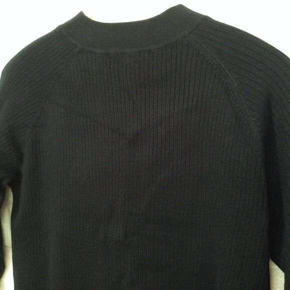 Vintage 80s dressbarn Ribbed Knit Sweater Lady-L Mockneck Faux-Buttons LSL Black - Picture 5 of 10